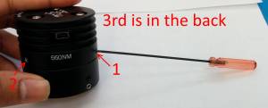 Location of the three 1.5mm setscrews that hold Cap and Lens ring together Location of the three 1.5mm setscrews that hold Cap and Lens ring together